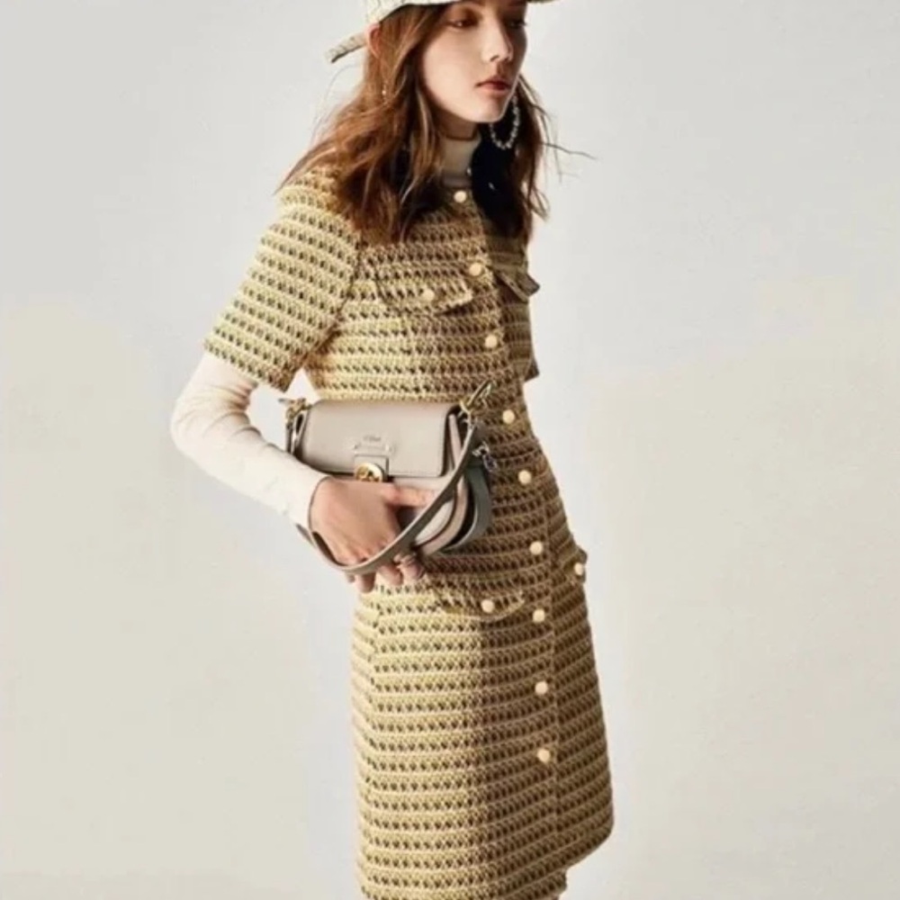 Maje Yellow Tweed Mini Dress